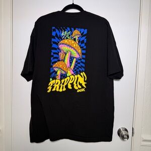 DGK Trippin Mushrooms Hot Topic Mens XL Black T-Shirt with Neon Logo Graphic